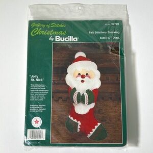 Vintage Bucilla Felt Stitchery Stocking Jolly St. Nick #32790 Sealed